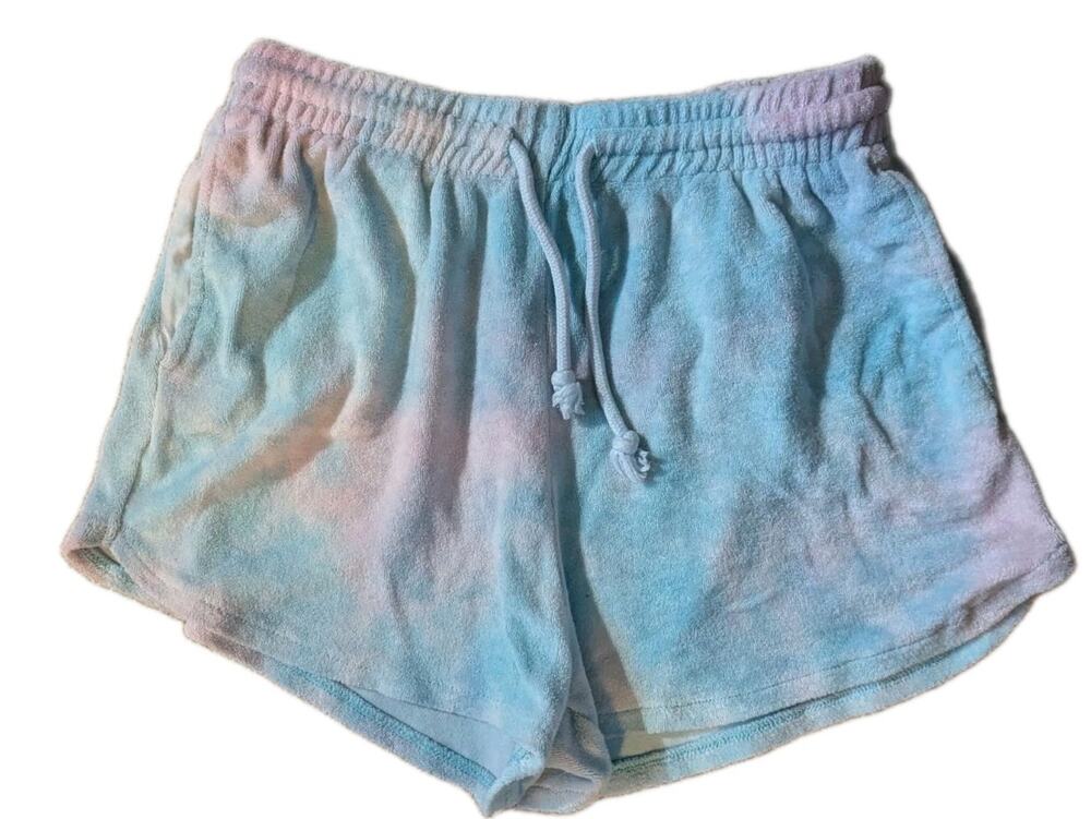 HM Terry Cloth Tie Dye Gym Shorts Womens S Blue Purple Lazy Wave Beach Summer